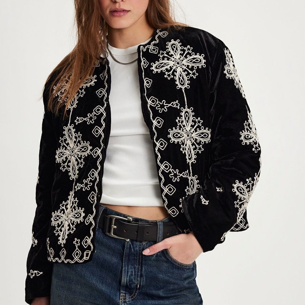 Free People Mia Jacket Black Combo NWOT
